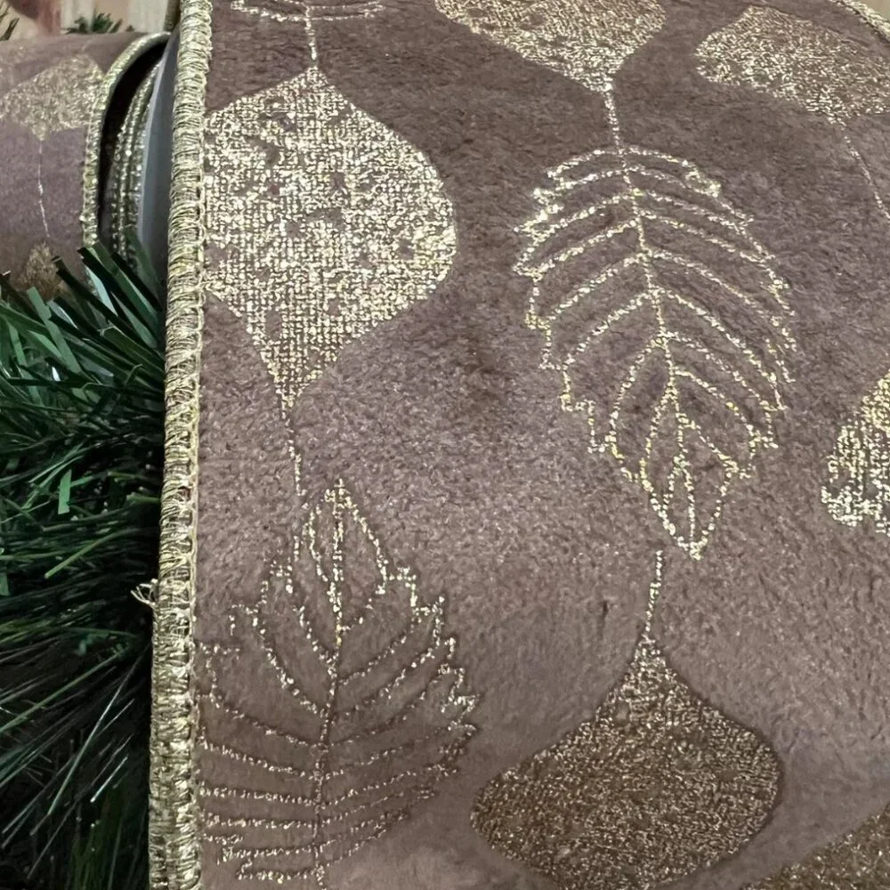 Velvet Birch Leaf Ribbon 2.5 inch Christmas Trim Decoration Wreath Accent Crafts